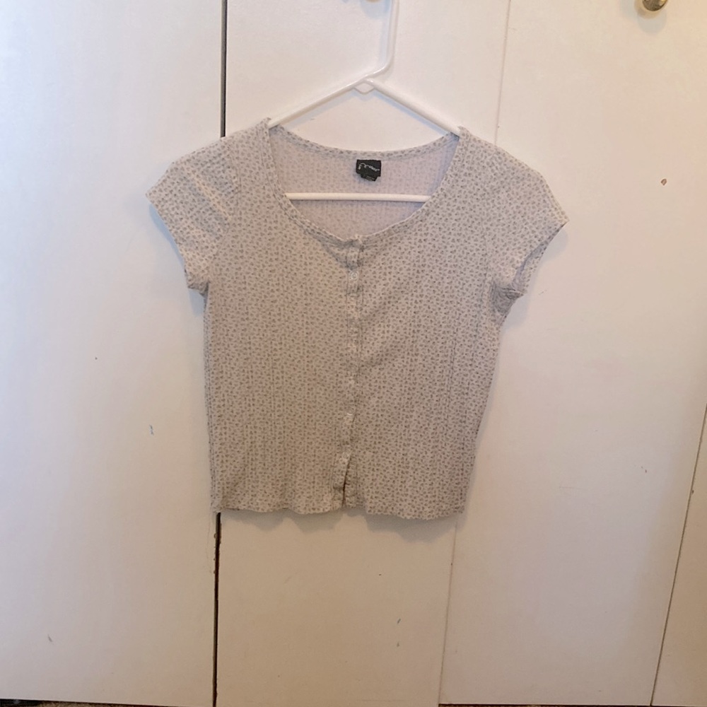 art class button down green floral print top